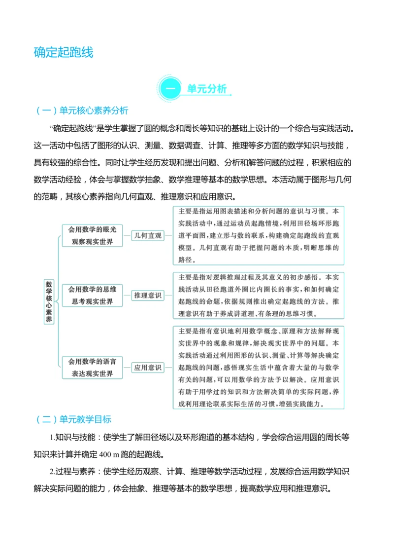 （大单元整体教学）确定起跑线 单元分析（表格式）教学设计 人教版 六年级上册数学