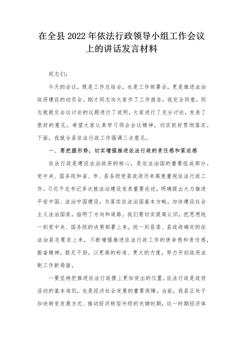 【讲话致辞】在全县2022年依法行政领导小组工作会议上的讲话发言材料.docx