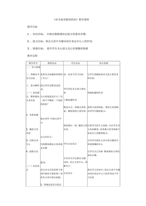 在冬夜里歌唱的鱼教学案例