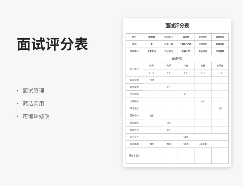 面试评分表
