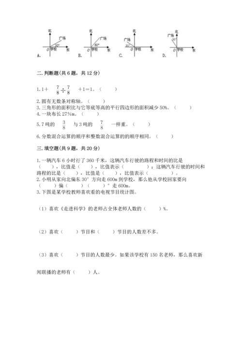 小学六年级上册数学期末测试卷及参考答案（预热题）.docx