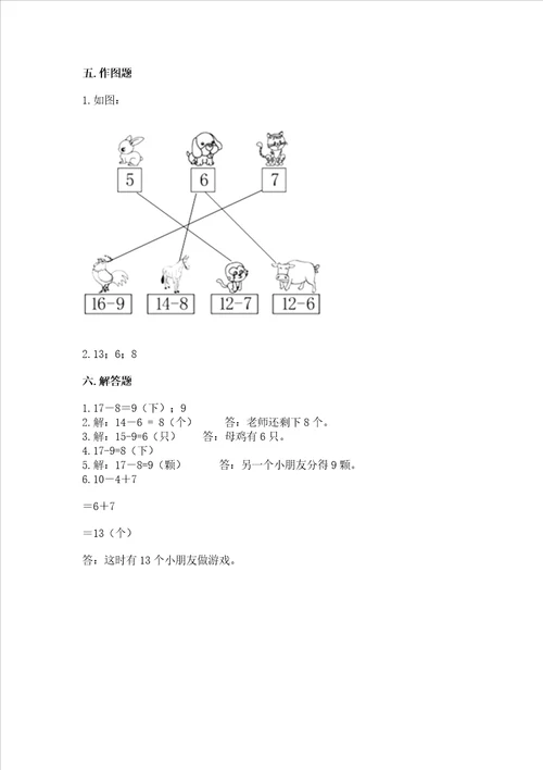 小学数学一年级20以内的退位减法练习题含答案基础题