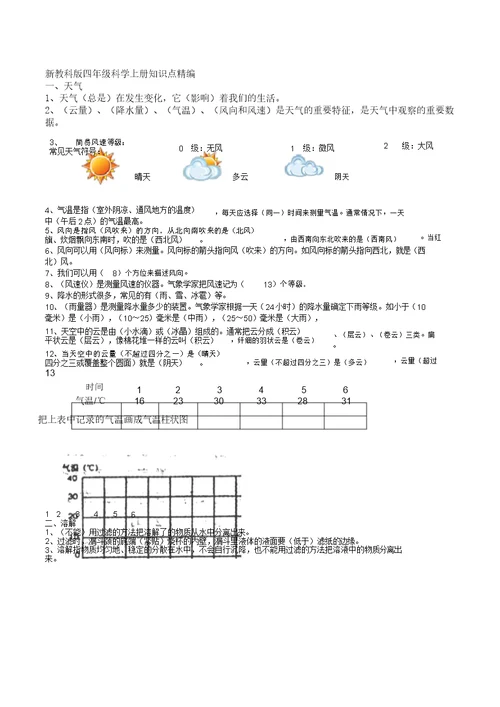 新教科四年级科学上册科学知识点全面