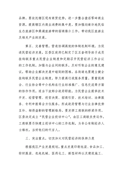 在民营经济工作会议上的讲话