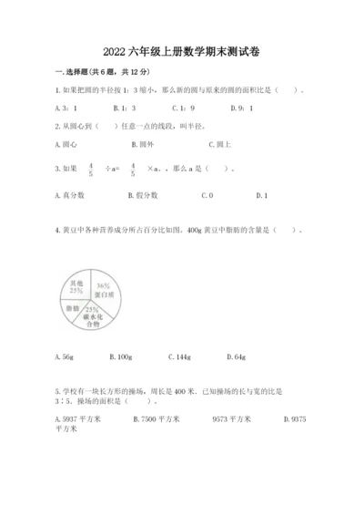 2022六年级上册数学期末测试卷（模拟题）word版.docx