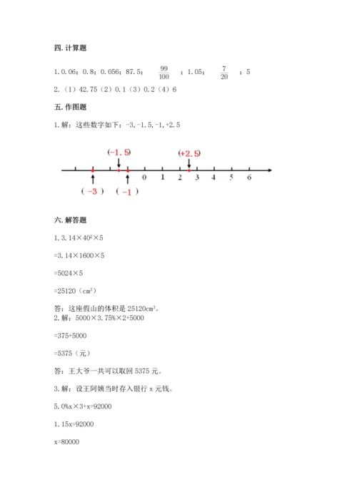 小学数学毕业测试卷及参考答案【预热题】.docx