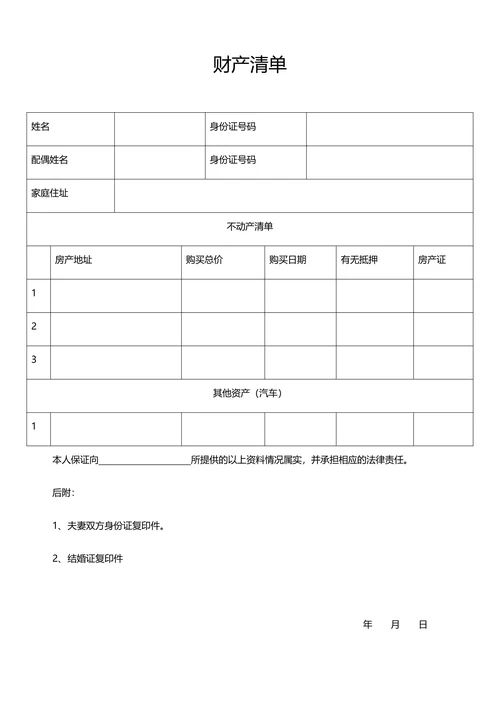 离婚起诉书(附财产清单)