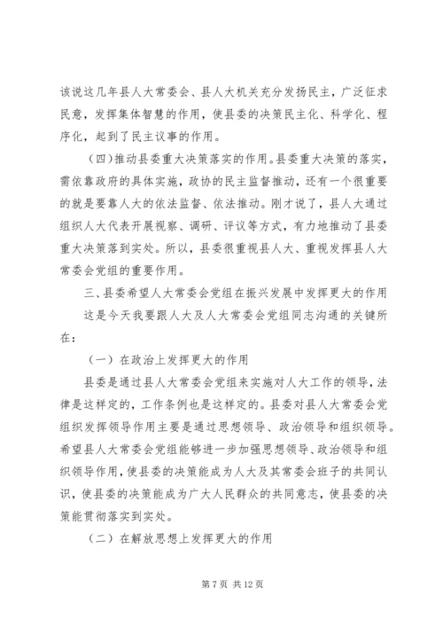 县人大常委会党组工作汇报讲话稿.docx