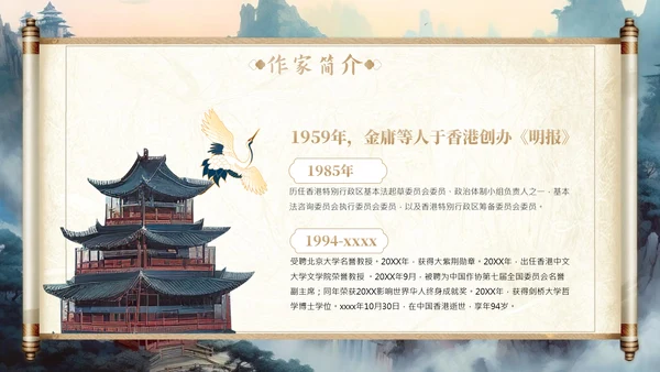 金庸武侠文学小说作家知识ppt模板