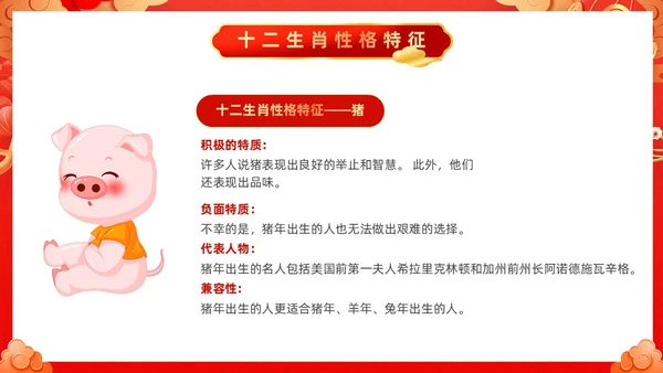 红色古风十二生肖介绍PPT模板龙年新年