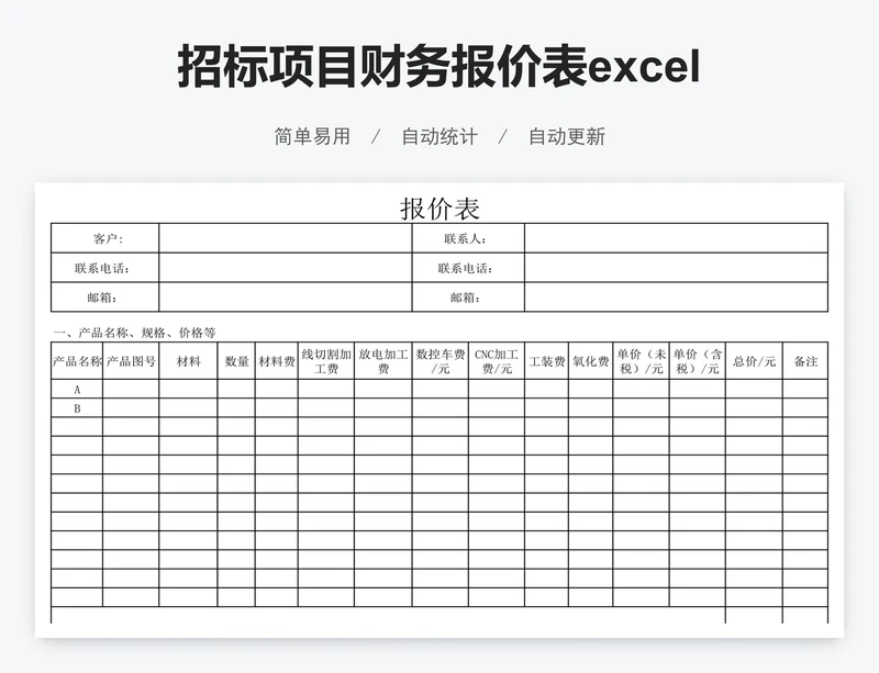 招标项目财务报价表excel模板
