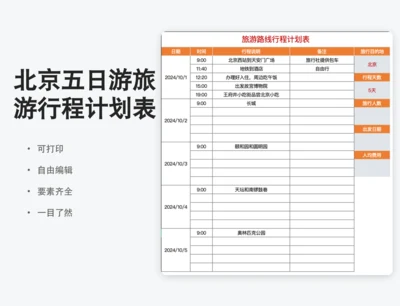 北京五日游旅游行程计划表