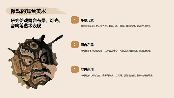 橙色复古风傩戏艺术的保护与发展PPT模板