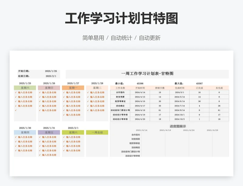 工作学习计划甘特图