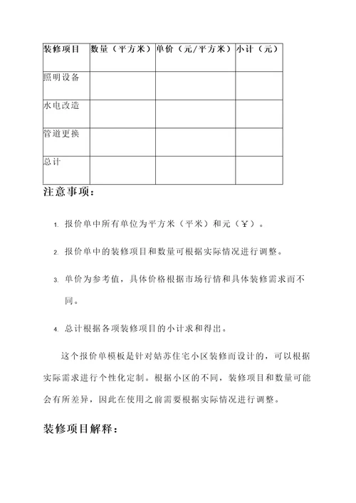 姑苏住宅小区装修报价单