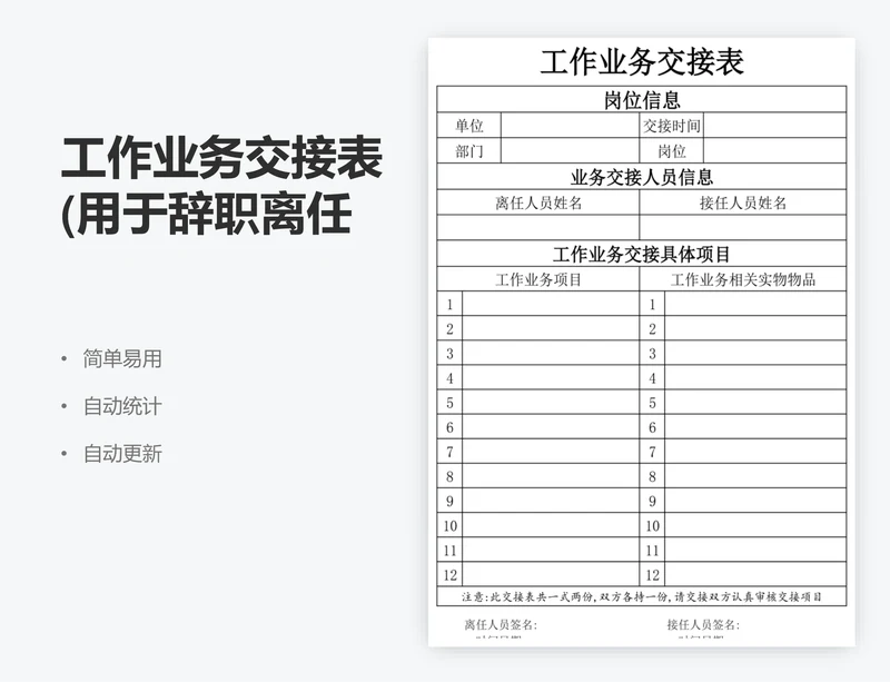 工作业务交接表(用于辞职离任业务交接)