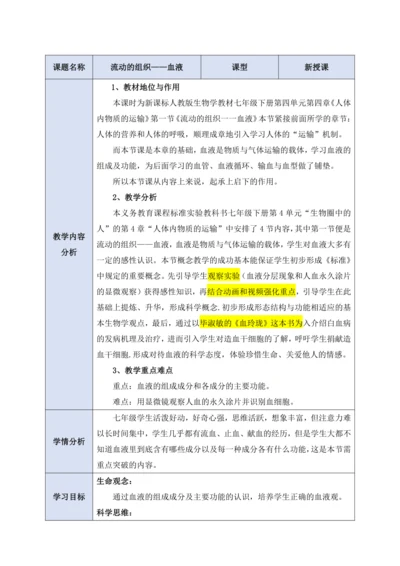 4.4.1流动的组织——血液
