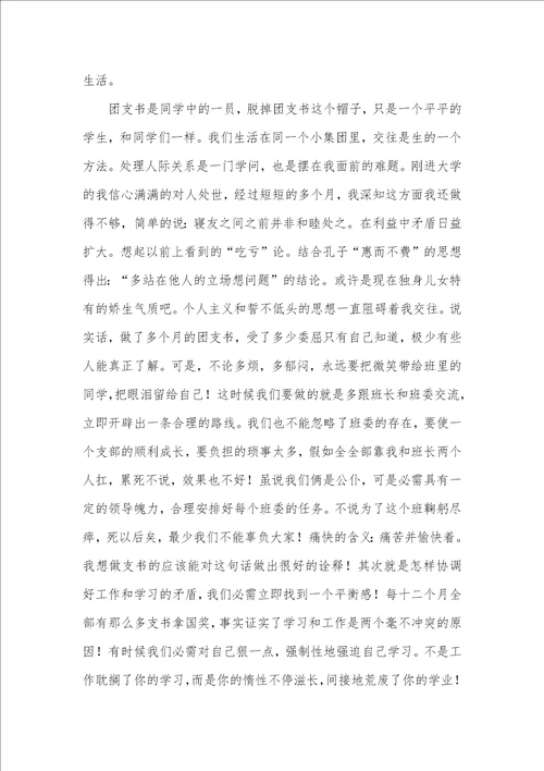 大一团支书的工作体会团支书工作体会精选多篇