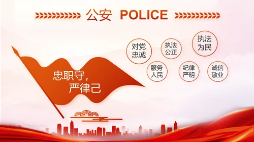 红色大气人民公安警察工作总结PPT
