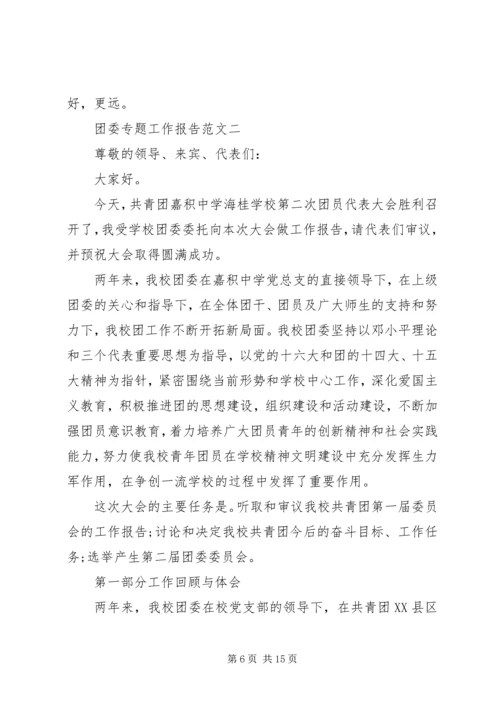 团委专题工作报告范文.docx