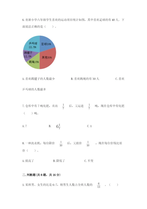 小学数学六年级上册期末测试卷及参考答案（突破训练）.docx