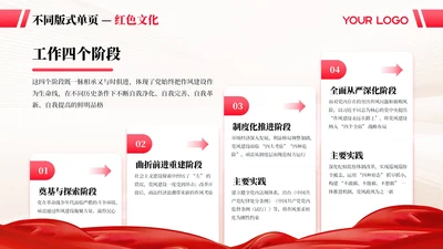 红色商务风4项红色文化PPT单页