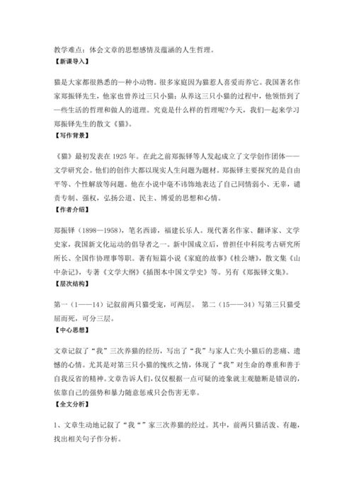 17 猫 郑振铎 教学设计 2024—2025学年度统编版（2024）初中语文七年级上册
