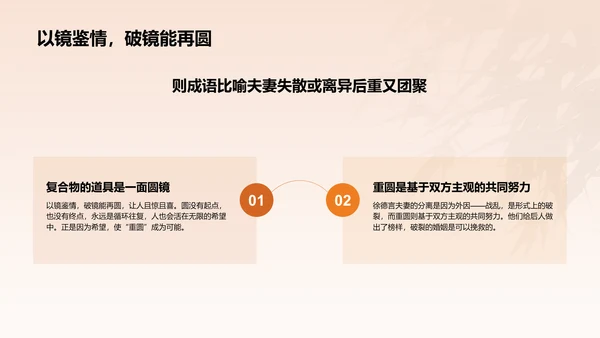 橙色水墨风破镜重圆典故赏析PPT模板