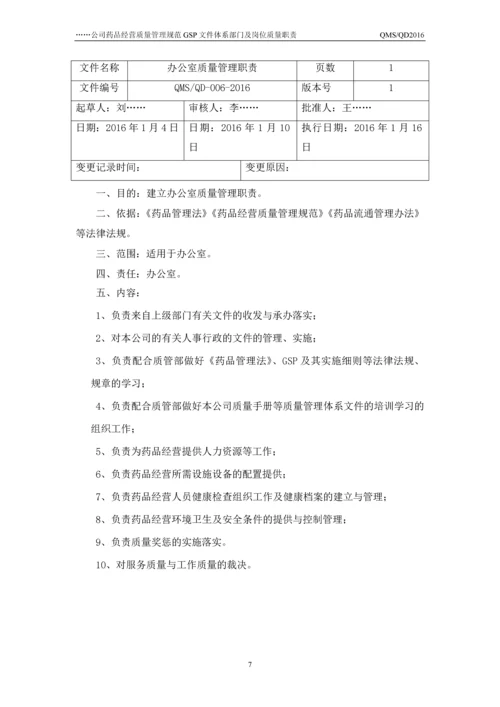 公司药品经营质量管理规范GSP-文件体系部门及岗位质量职责.docx