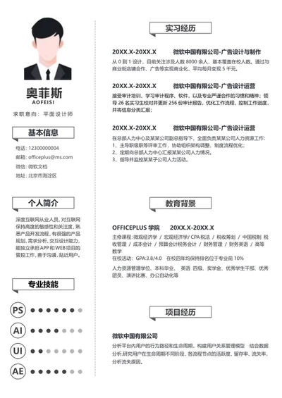 白色简约大气个人简历WORD模板