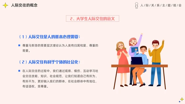 粉色简约插画风认识你真好大学生人际关系主题班会PPT