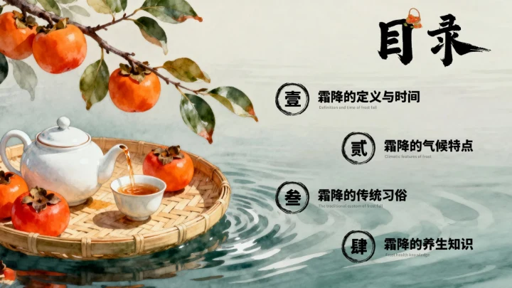 绿色古风霜降教学课件通用模板