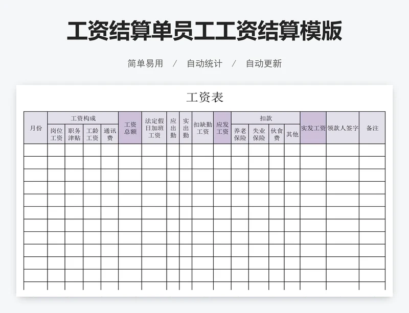 工资结算单员工工资结算模版