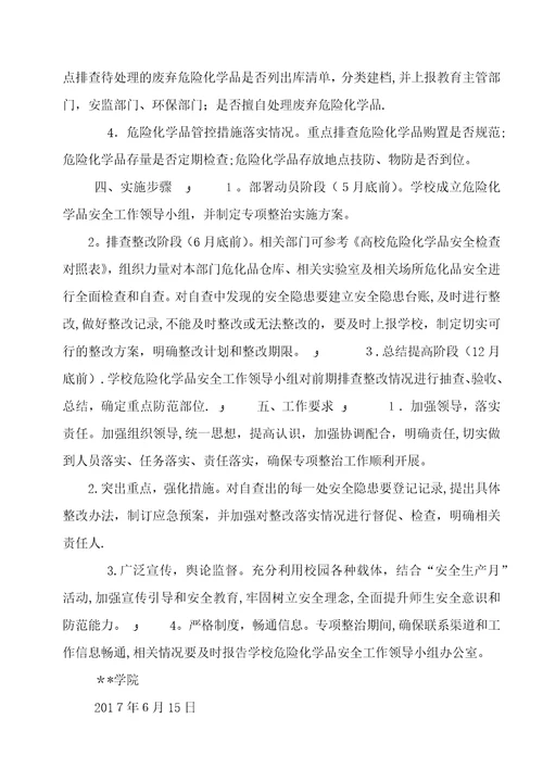 危险化学品专项整治工作实施方案