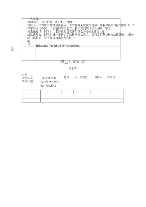 班级主题教育班会活动学习记录