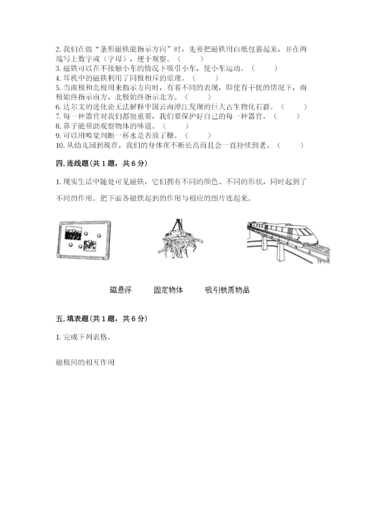 教科版二年级下册科学知识点期末测试卷带答案（精练）.docx