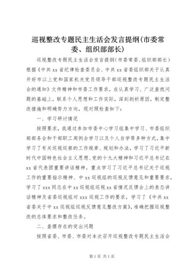 巡视整改专题民主生活会发言提纲(市委常委、组织部部长).docx