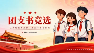 封面页-红色党政插画风校园团支书竞选演讲PPT单页