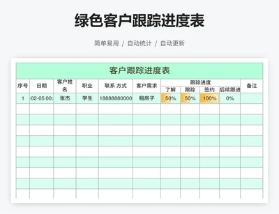 绿色客户跟踪进度表