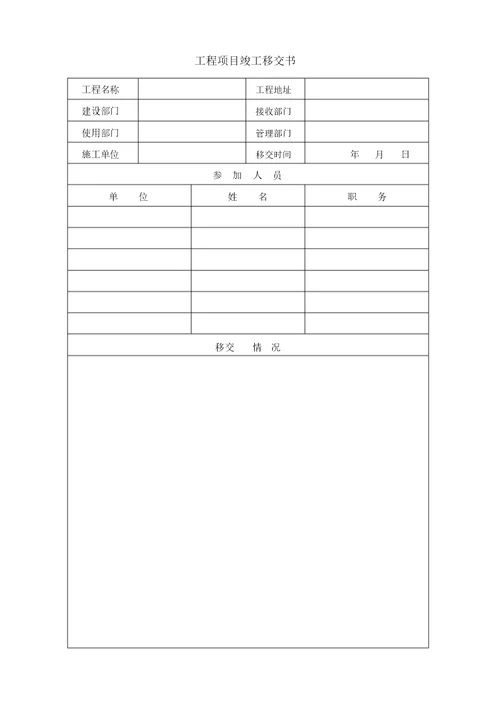 完整版工程竣工移交范本