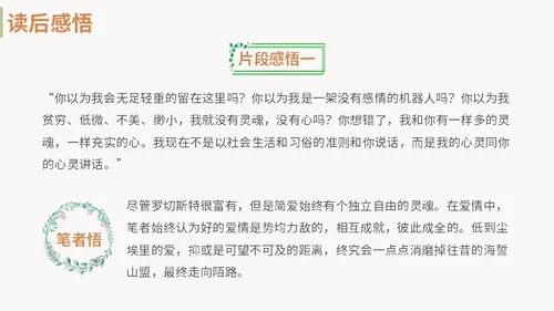 绿色清新九年级语文简爱读书分享说课课件PPT模板语文九年级下册