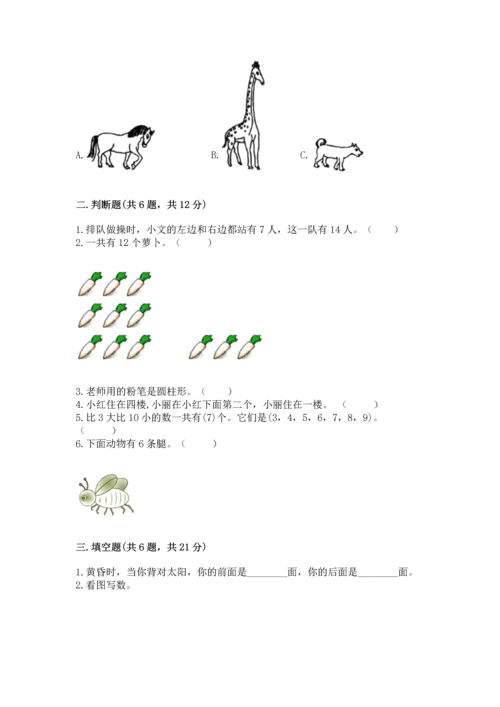 人教版一年级上册数学期末测试卷附答案（黄金题型）.docx