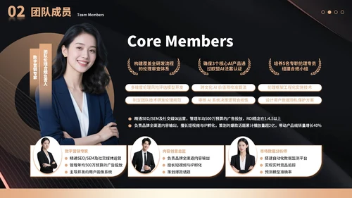 黑色简约商务风公司团队介绍通用PPT模板