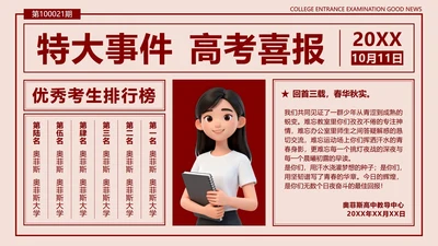 红色简约复古报纸高考喜报PPT单页