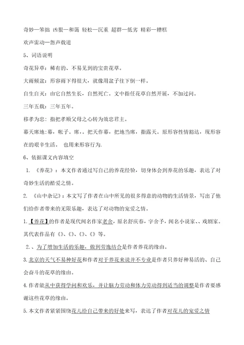 北师大版六年级语文下册复习资料
