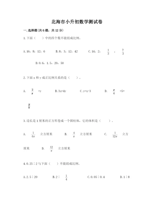 北海市小升初数学测试卷一套.docx