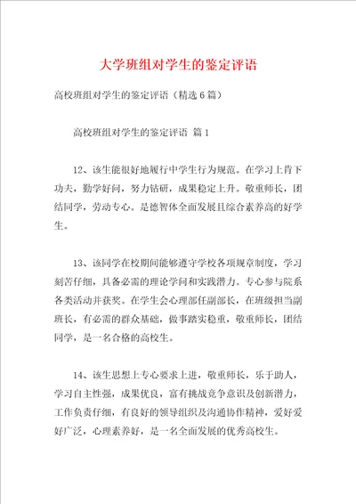 大学班组对学生的鉴定评语