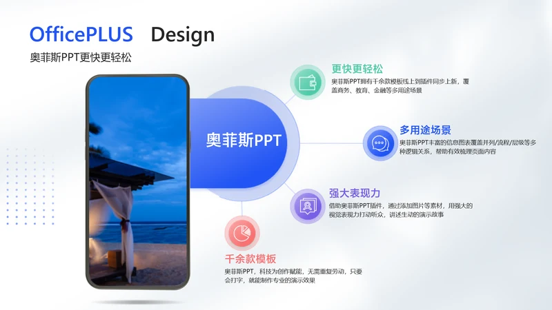 商务风蓝色并列关系4项PPT图文页