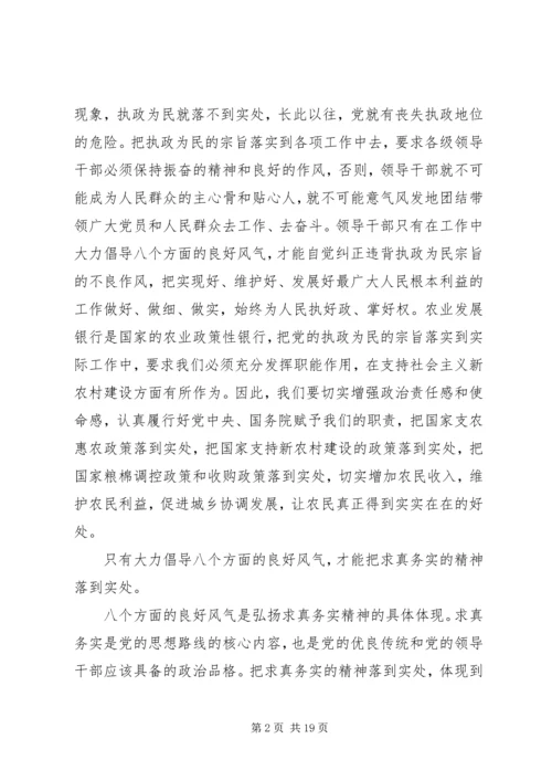 第一篇：银行党员领导干部学习八个良好风气的体会.docx