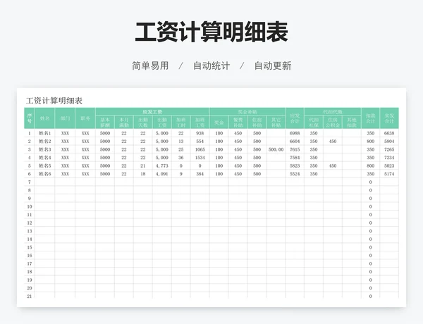 工资计算明细表